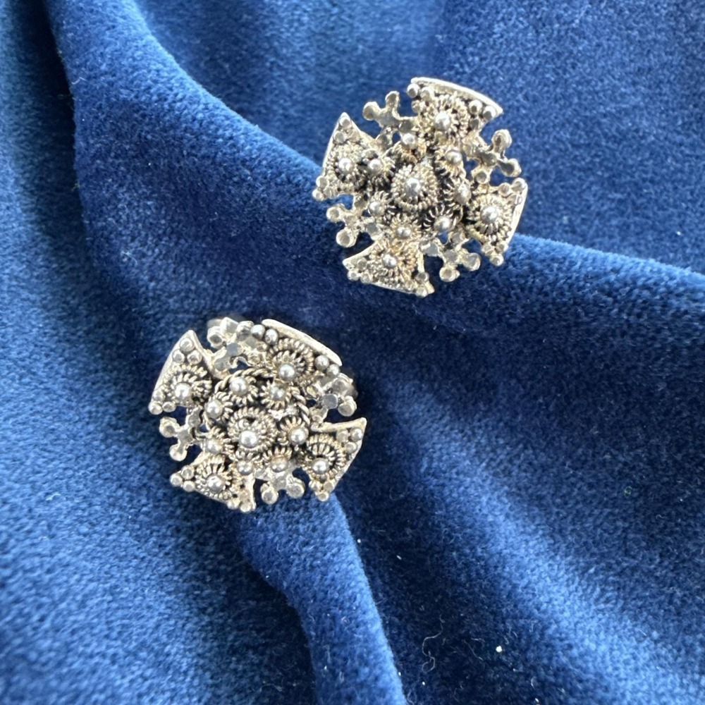 VTG‎ Jerusalem Maltese Cross FINE 1000 Silver Cufflinks Elegant French Cuff